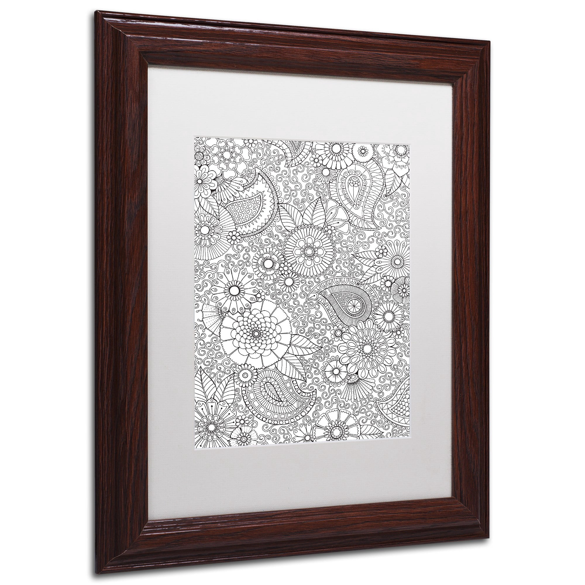 Trademark Fine Art "Paisley Floral" Canvas Art by Hello Angel, White Matte, Wood Frame