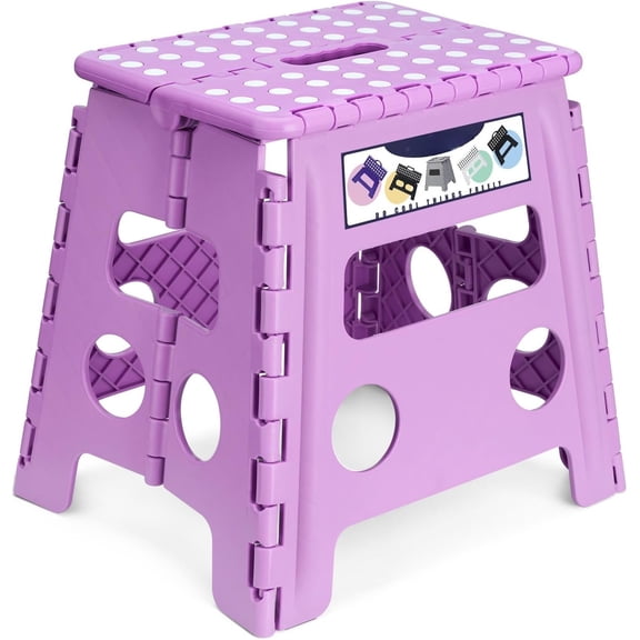 Folding Step Stool, 13 inch Non-Slip Foldable Stools Up to 300 LBS, Step Stool with Handle, Lightweight for Kitchen, Bathroom, Bedroom, Garden, Black, 1PC