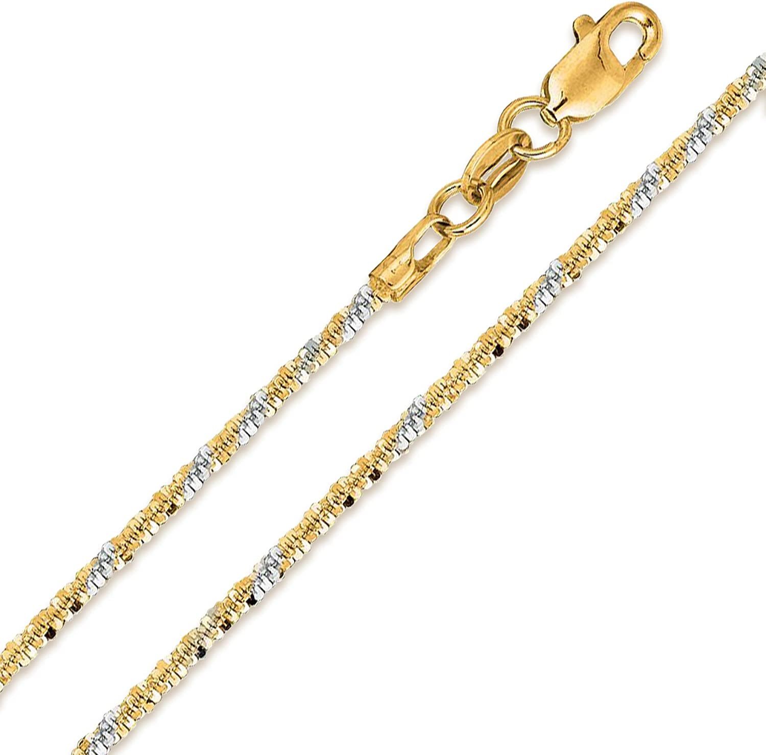 14K Two Tone Gold 1.5mm Sparkle Pendant Chain, Yellow and White