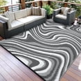 thumbnail image 4 of HIWEAVER 10' x 20' Gray/White Outdoor Rug PP Plastic Straw Woven Waterproof Patio Rug with Border Portable Outside Carpet for Balcony Deck Picnic Garden Decor, 4 of 7