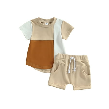 

Toddler Baby Boys Shorts Set Short Sleeve Letters Print T-shirt with Elastic Waist Shorts Summer Outfit