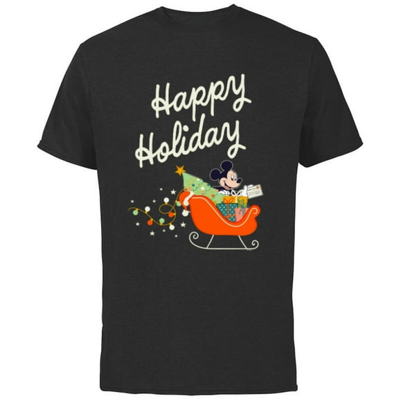 Disney Mickey Mouse Happy Holiday Christmas Sleigh Delivery - Short Sleeve Cotton T-Shirt for Adults - Customized-Black