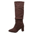 thumbnail image 2 of Viluyesy Womens Knee High Boots Pointed Toe Block Heel Faux Suede Slouch Pull On Elegant Daily Dress Boots Brown Size US5.5, 2 of 9