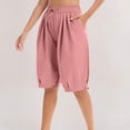 thumbnail image 5 of Yievot Bermuda Shorts for Women 9 Inch Inseam Drawstring Elastic Waist Cuffed Hem Loose Fit Casual Summer Lounge Shorts, 5 of 6