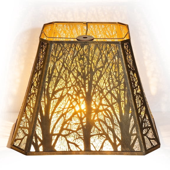 SWAIFDEE Rectangle Metal Lamp Shade Palace-Style Etched Fores Lampshade - Antique Bronze/Gold, (8 6)" Top x (13.9 8)" Bottom x 11" High, Spider Fitter for Table & Floor Lamps