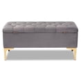 thumbnail image 6 of Bowery Hill Grey Velvet Gold Finished Button Tufted Storage Ottoman, 6 of 11