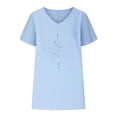 thumbnail image 2 of WREESH Women's Cotton Linen V-Neck T-Shirt Casual Short Sleeve Graphic Tee with Batwing Sleeves Blue, 2 of 5
