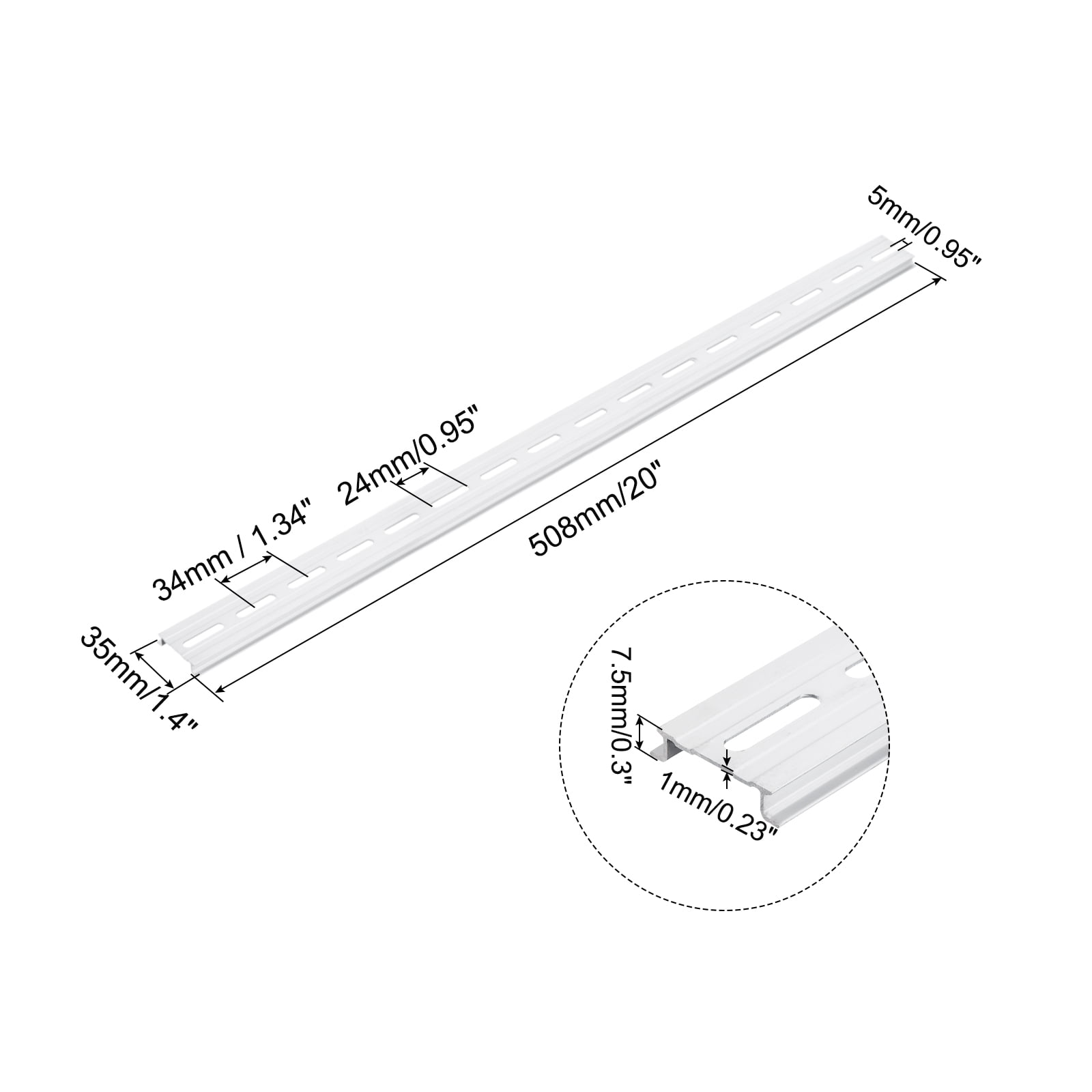 DIN Rail Slotted Aluminum Mounting Guide 20 Inch x 1.4 Inch x 0.3 Inch with Guide Rail Cover for Equipment Installation 6 Pcs, Silver
