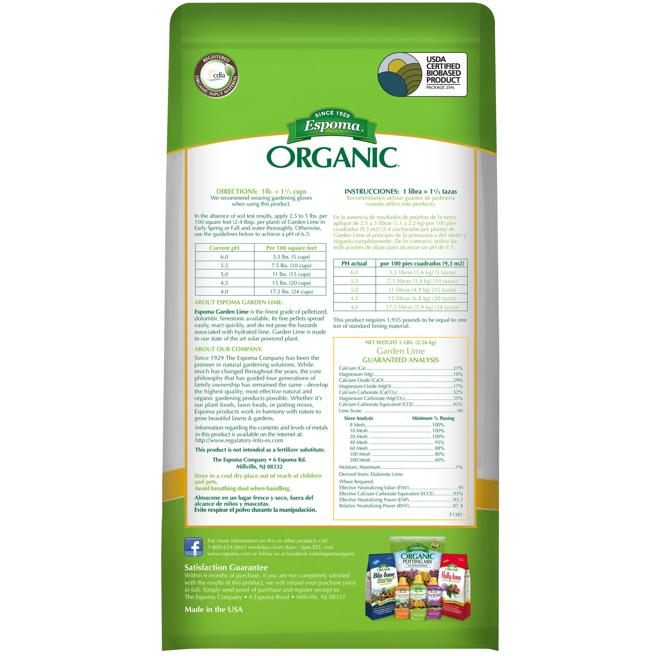 Espoma Organic Garden Lime 5 lb Fertilizer - Covers 135 sq ft