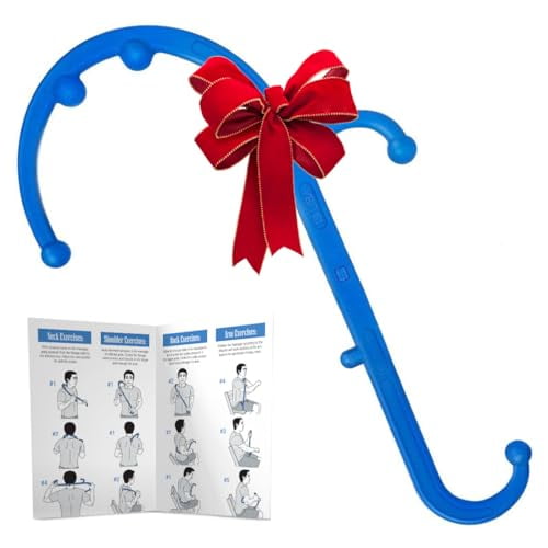 Back and Neck Massager - Trigger Point Massage Tools for Pain Relief and Manual Massage Hook Therapy Handheld Back Neck Shoulder Massager Blue - Gift for Women & Men