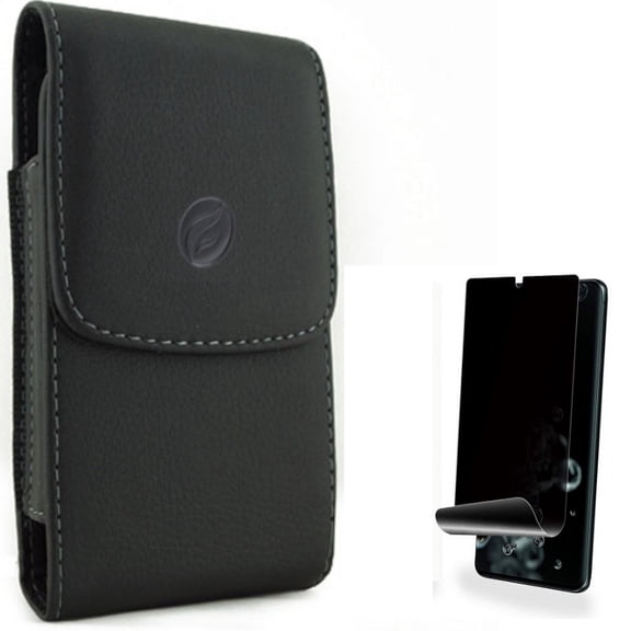 Case Belt Clip w Privacy Screen Protector for Samsung Galaxy S20 Ultra - Leather Holster Cover Pouch, TPU Film [NOT GLASS] [Fingerprint Works] Anti-Peep K4D fits Samsung Galaxy S20 Ultra