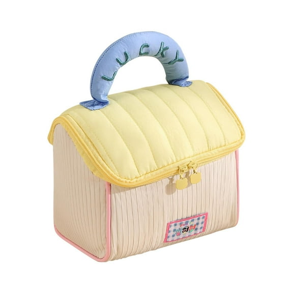 Btomtd House Shape Makeup Bag with Large Capacity, Handheld Toiletry Bag for Cosmetic Storage, Portable Travel Cosmetic Bags with Unique Designs, 4L, Yellow