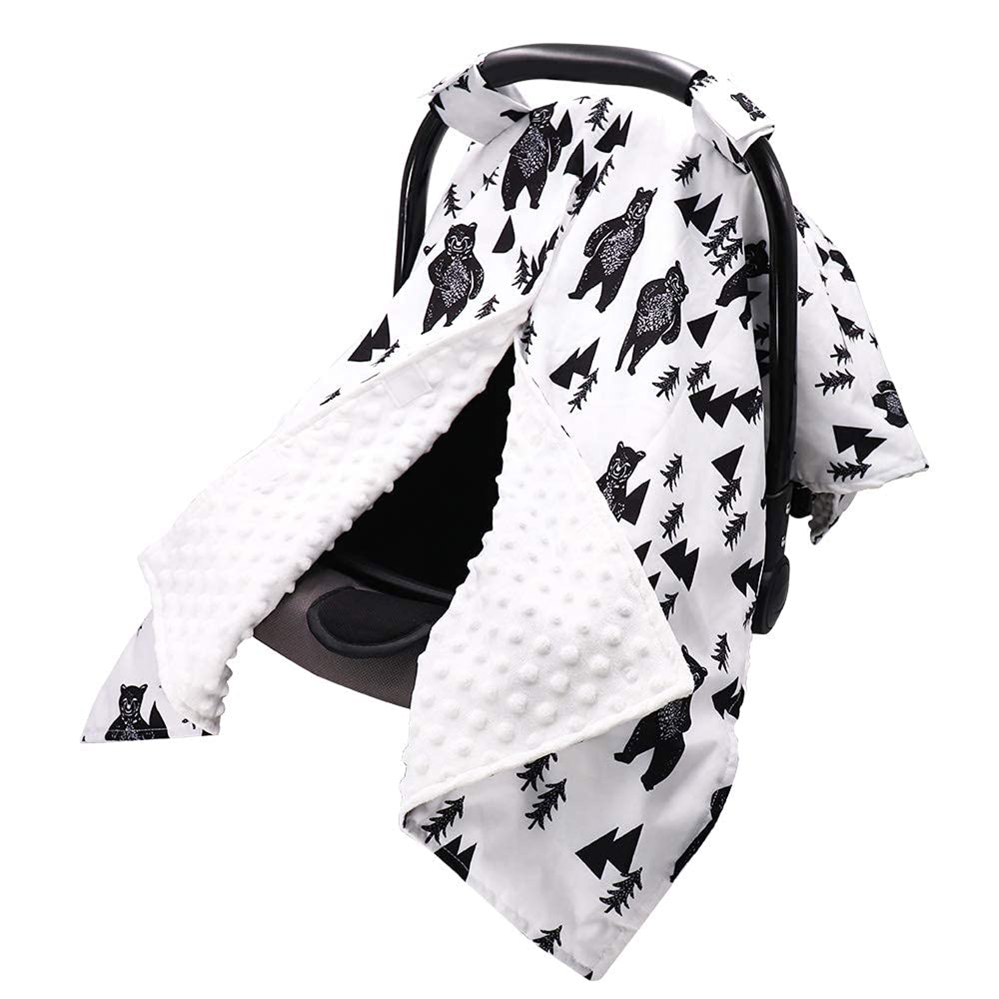 Baby Car Seat Cover, Forest Bear Animals Peekaboo Opening Spring Car Seat Canopy for Baby Girls Boys, Mom Nursing Breastfeeding Covers, Blanket For Infant