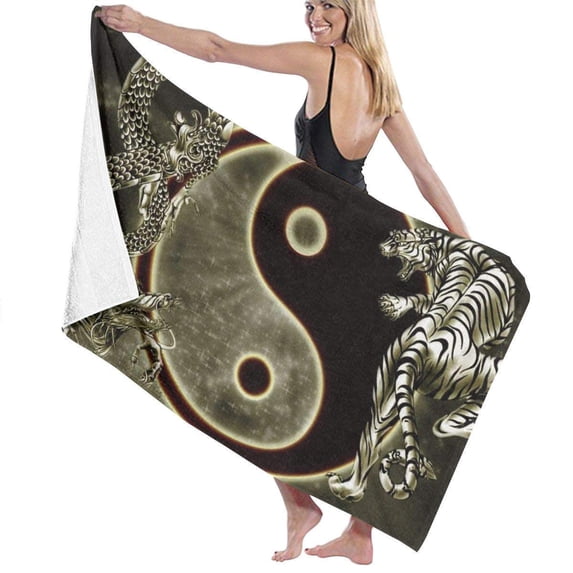 GOHAO Yin Yang Dragon Tiger 3 Piece Bathroom Rugs Set Bath Rug Contour Mat and Toilet Lid Cover