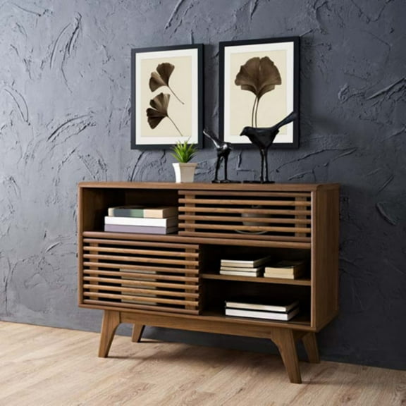Modway Render Modern Style Particleboard Wood Display Stand in Walnut