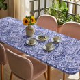 thumbnail image 3 of Purple Navy Blue Table Cloths for 8 Foot Rectangle Tables, Retro Botanical Abstract Art Patio Waterproof Elastic Fitted Tablecloths, Washable Rectangular Table Cover for Camping, 3 of 8