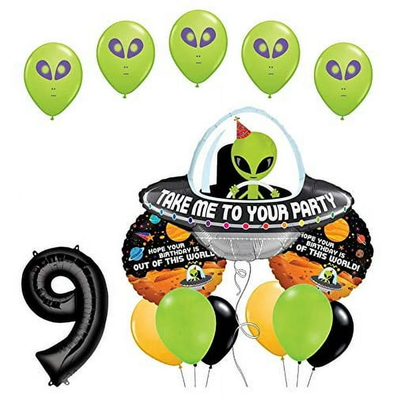 Space Alien 9th Birthday Party Supplies Balloon Bouquet Decorations