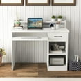 thumbnail image 2 of Computer Desk, Office Desk with Drawers, Hutch, Keyboard Tray & Adjustable Shelf, Small Desk with Storage, Modern Home Office Desks, White Desk for Bedroom, Living Room, Study (White), 2 of 9
