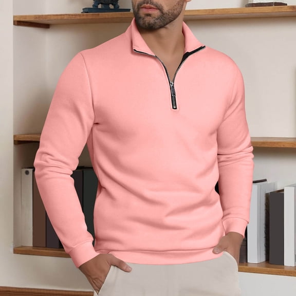 Yteetum Men's 1/4 Zipper Sweatshirts Oversized Quarter Zip Stand Up Collar Long Sleeved Pullover Hoodless Sweatshirt Top Mens Casual Half Zipper Loose Sweatshirt Plus Size Solid Henley Collared Shirt