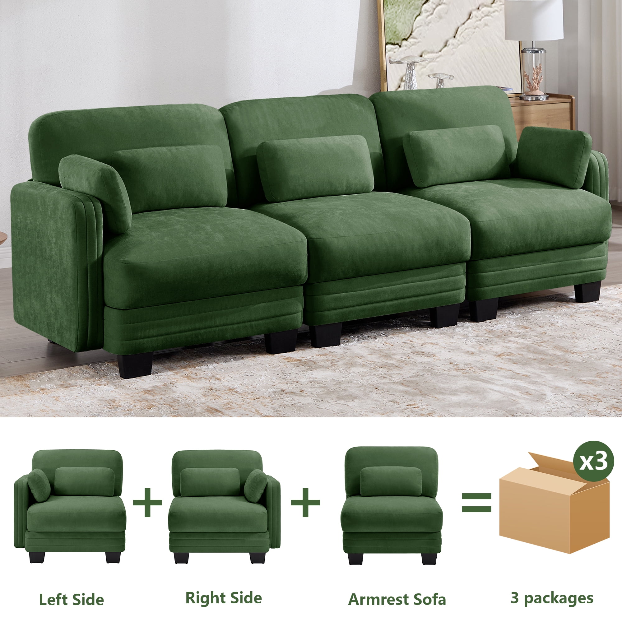 100" Modern Modular 3 Seater Sofa Couch with 5 Pillows