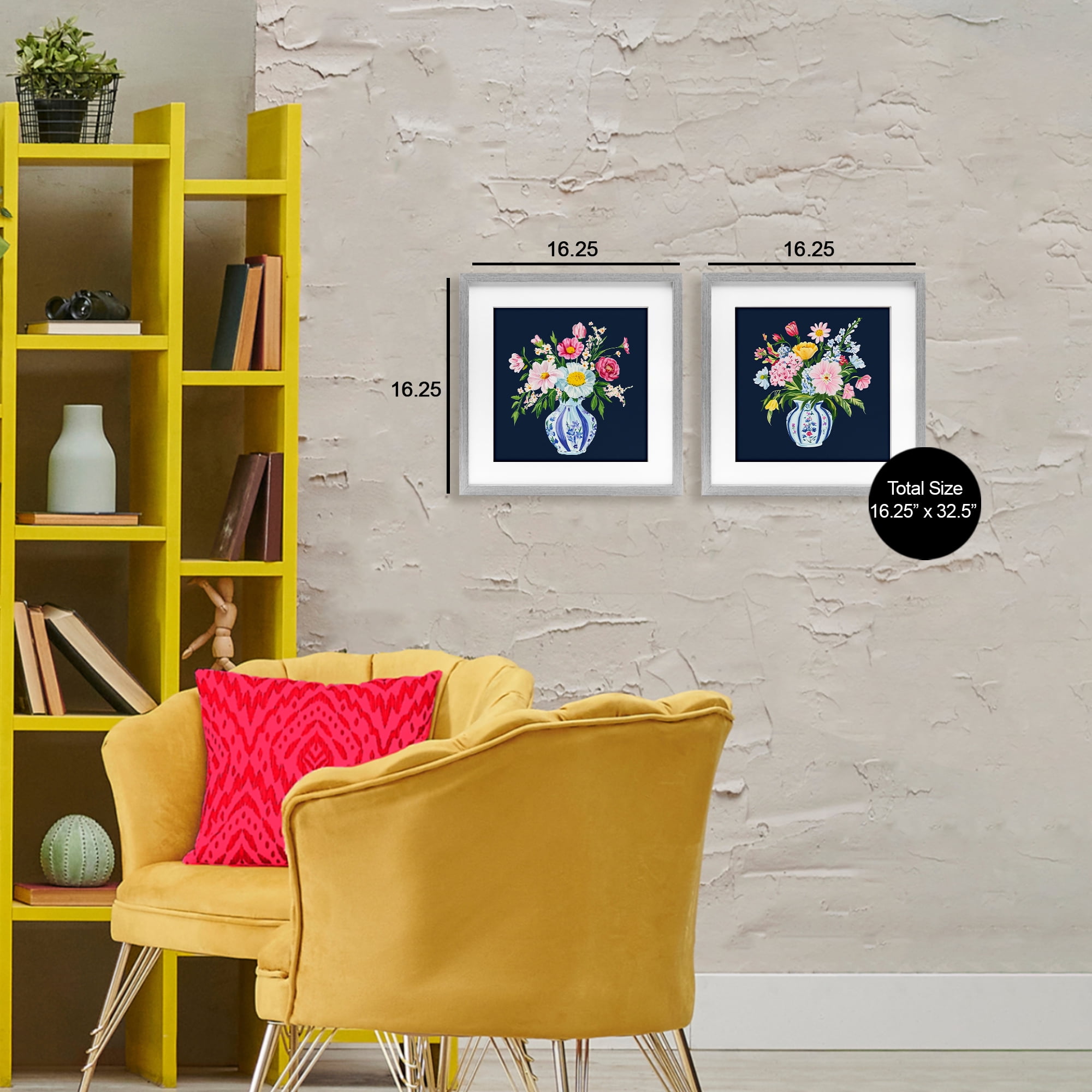 Twin Chinoiserie Vases 2 Piece Gray Framed Print Under Glass Set, design by Yen