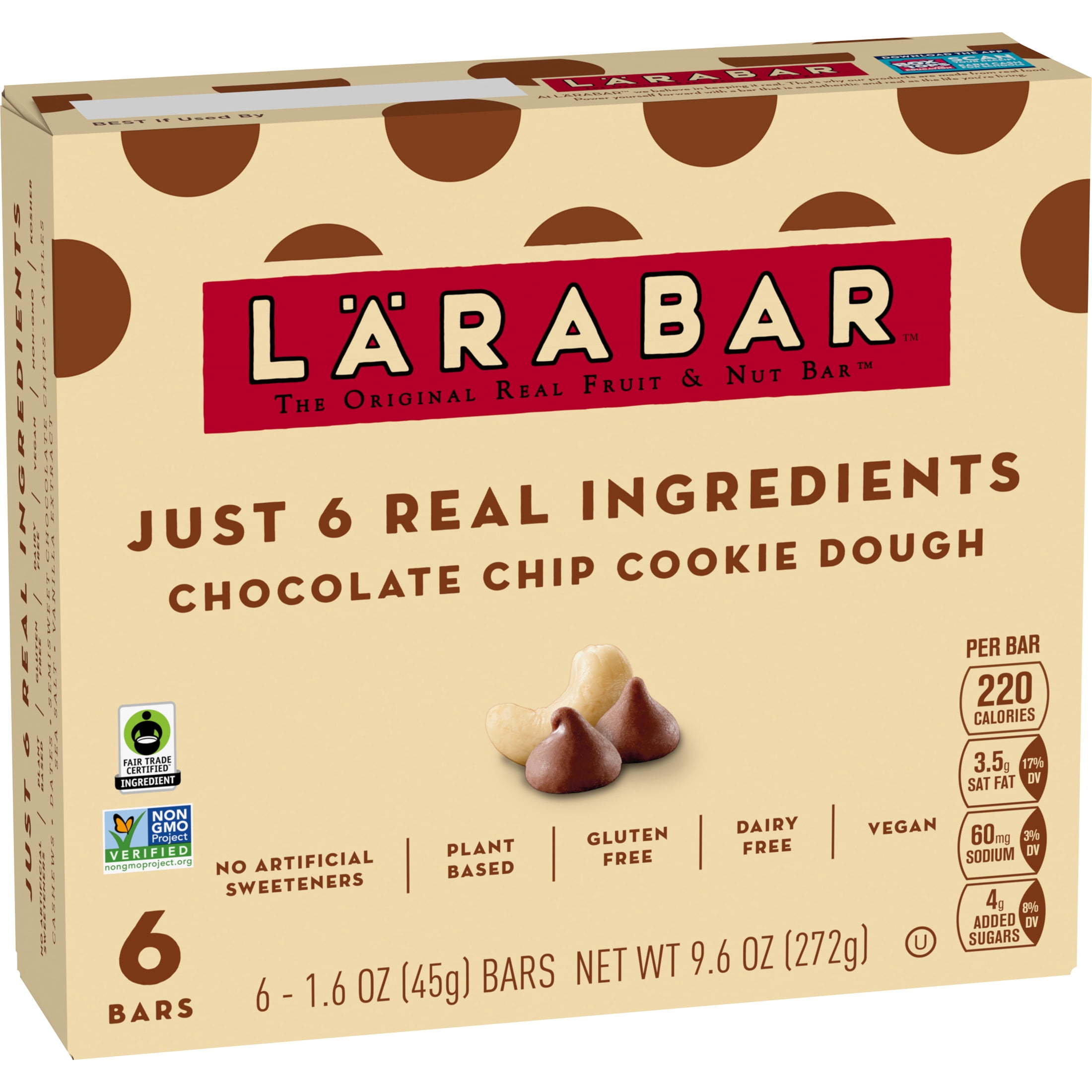 (8 pack) Larabar Chocolate Chip Cookie Dough Fruit and Nut Bars, Gluten Free, Vegan, 6 Ct, 9.6 oz