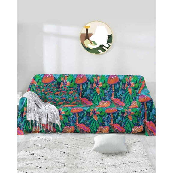 Tropical Mushroom Sofa Couch Covers for 3 Cushion Couch,Washable L Shape Sectional Sofa Covers for Loverseat/Pets,Botanical Flower Palm Tree Leaves Green Slipcover Throw Blanket Futon Cover 71x134