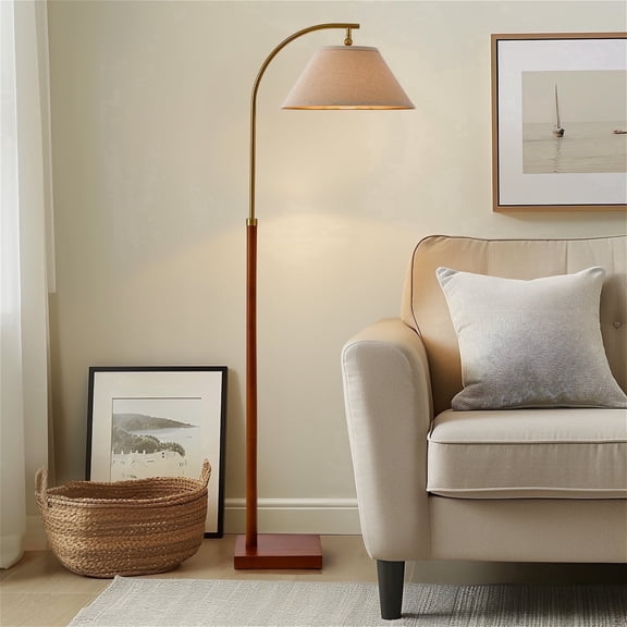 Oneach 63" Farmhouse Arc Floor Lamp for Living Room,Retro Mdf Metal Standing Lamp for Bedroom