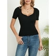 thumbnail image 3 of Liacowi Women's Summer Slim Tops Solid Color Ribbed Short Sleeve V-Neck T-Shirt Basic Streetwear, 3 of 9