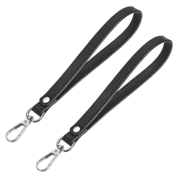 Uxcell Wristlet Strap [2PCS] - Genuine Leather KeyChain Hand Strap - [Black-Silver-8.27In] Replacement Wrist Strap