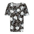 thumbnail image 4 of Vivianyo HD Womens Summer Tops 2024 Plus Size Hide Belly Shirts Pleated Button V Neck T-Shirt Causal Empire Waist A-Line Floral Tunic Tops, 4 of 4