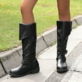 thumbnail image 2 of Wide Calf Knee High Boots Women Zipper Fold Over Leather Tall Riding Booties Round Toe Buckle Strappy Fall Winter Long Boots, 2 of 7