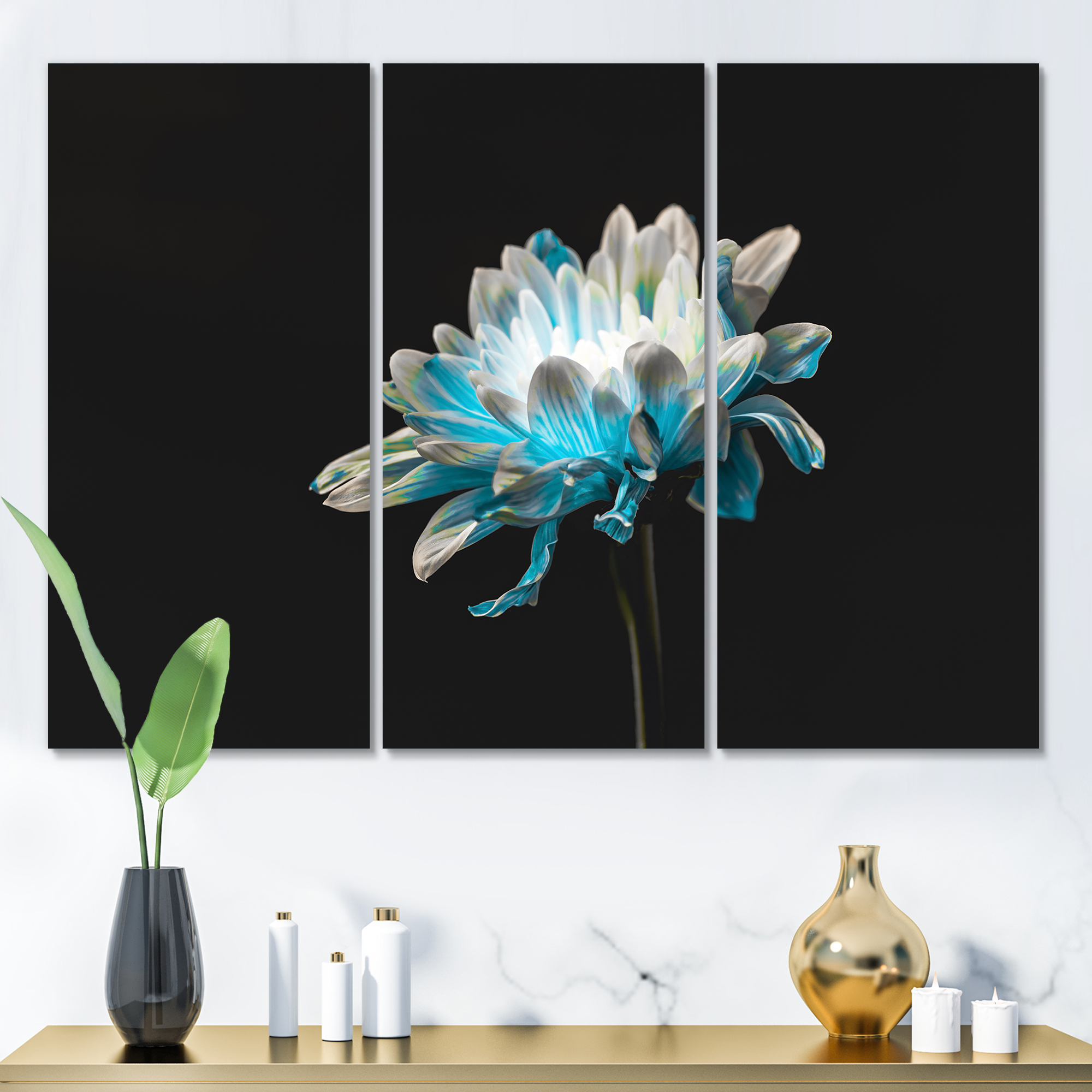 Designart ' Close Up Of White and Pure Blue Daisy Flower I ' Traditional Canvas Wall Art Print