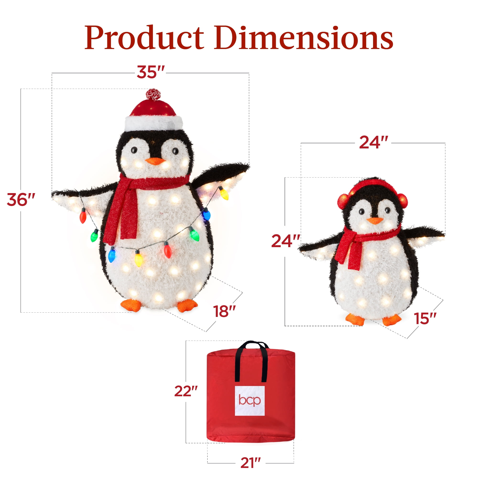 Best Choice Products 2-Piece Lighted 3ft Pop-Up Penguin Family Outdoor Christmas Decoration w/ 150 LED Lights - Red
