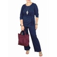 thumbnail image 3 of Women'S 2 Piece Outfits Suit Set Top Flared Pants Sets Business Pantsuits Blue [In Stock] XXXL, 3 of 7