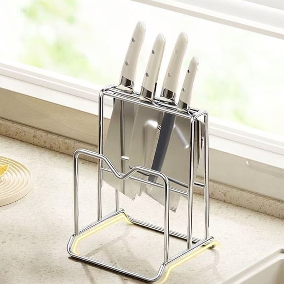 Food Grade Stainless Steel Knife Block Holder, Countertop Multi-Purpose Kitchen Storage Rack for Knives, Cutting Boards & Pot Lids