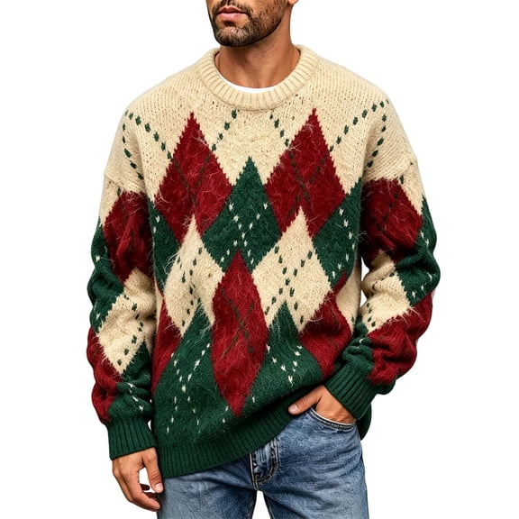 Awdenio Sweater for Men Crewneck Long Sleeve Knit Pullover Vintage Christmas Regular Fit Sweater