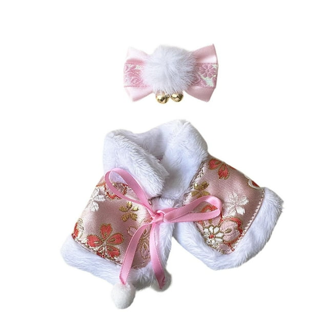 Muñeco de peluche estilo antiguo, chal, ropa para muñeca con accesorio para el cabello, juego de simulación, bricolaje Rosa