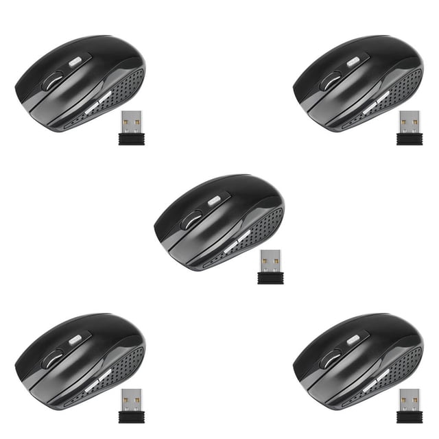 jesticaly Computer 2.4Ghz Wireless Optical Mouse Quick Speed Low Latency 6 Buttons Plastic Gaming Mice Desktop PC Portable Black 5Set