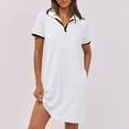 thumbnail image 4 of LOVZFMLL Robe Polo pour Femmes Été Décontractée Col en V Manches Courtes Fluide Couleur Contrastante Coupe Droite Robes T-Shirt avec Poches Blanc G, 4 of 8