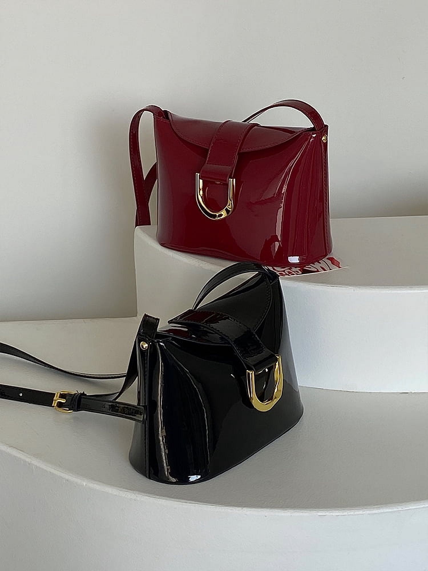 Vintage Patent Leather Women Shoulder Bags Fashion Ladies Hasp Flap Handbag Small Clutch Purse Solid Color Female Crossbody Bags