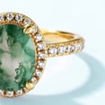 thumbnail image 3 of 9x7 mm Oval Cut Lab Created Green Moss Agate & Halo Diamond Ring in 925 Sterling Silver for Her - Elegant and Timeless Jewelry Piece, 3 of 4