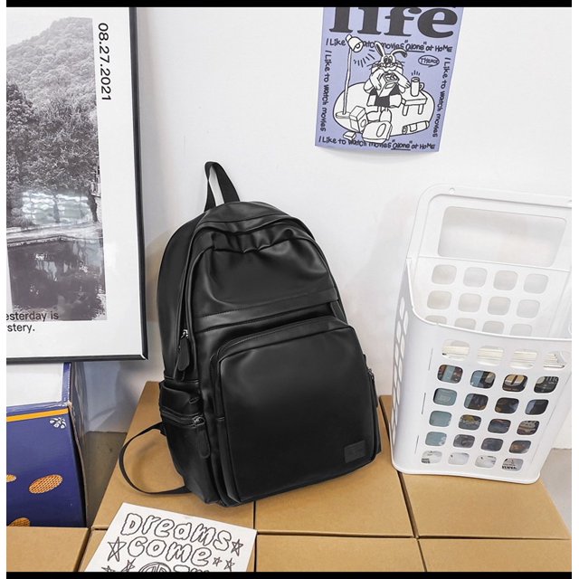Mochila de cuero PU para hombre, mochila informal de estilo universitario de gran capacidad, mochila escolar sencilla de estilo japonés para estudiantes universitarios para mujeres