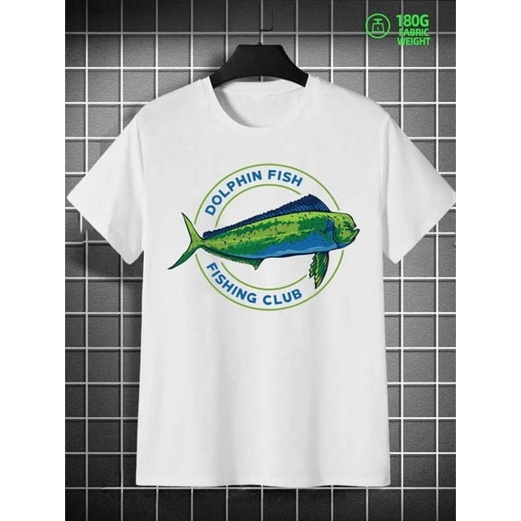 Dolphin Fish Club fish cotton tshirts t-shirt for men 180G 100% Cotton white Everyday wear, suitable for the office, dates, and going out Spring and summer clothing for men funny fishing for 60 year