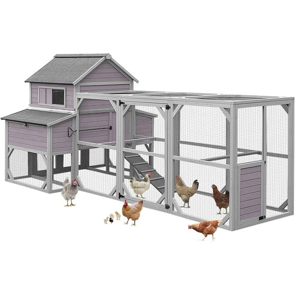 MEDEHOO Chicken Coop 135" Super Large Wooden Chicken House Poultry Cage with Large Nesting Boxes, 55ft²