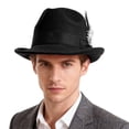 thumbnail image 3 of BadPiggies Elegant Fedora Hats for Men Women Short Brim Roll Up Cowboy Felt Hat with Feathers (Black), 3 of 8