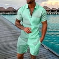 thumbnail image 2 of heyac Beach Outfits for Men Hawaiian Printed Breathable Linen Matching Set 1/4 Zip Streetwear 2-Piece Set Loose Fit Summer Beach Sweatsuit Outfits, 2 of 5