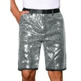 thumbnail image 1 of INSPIRAR CHIC Pantalones Cortos Metálicos Brillantes con Lentejuelas para Hombre, Pierna Recta, Fiesta Club Rave 30 Plata, 1 of 6