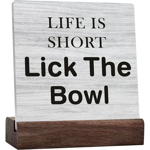 Home Decor Kitchen Quote Life Is Short Lick The Bowl Ceramic Table Sign Rusitc Sign Farmhouse Home Kitchen Desk Shelf Decor