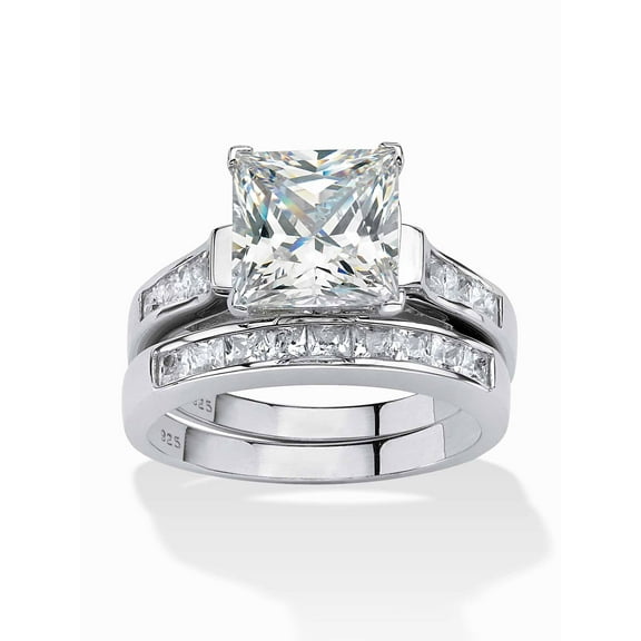 PalmBeach Jewelry 3.81 TCW Princess-Cut Cubic Zirconia Two-Piece Bridal Set in Gold-Plated or Platinum-Plated Sterling Silver